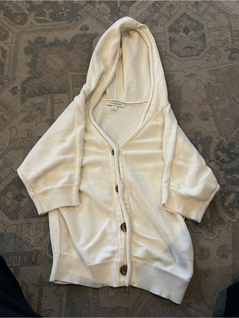 Banana Republic Cream Hooded Button-Front Sweater